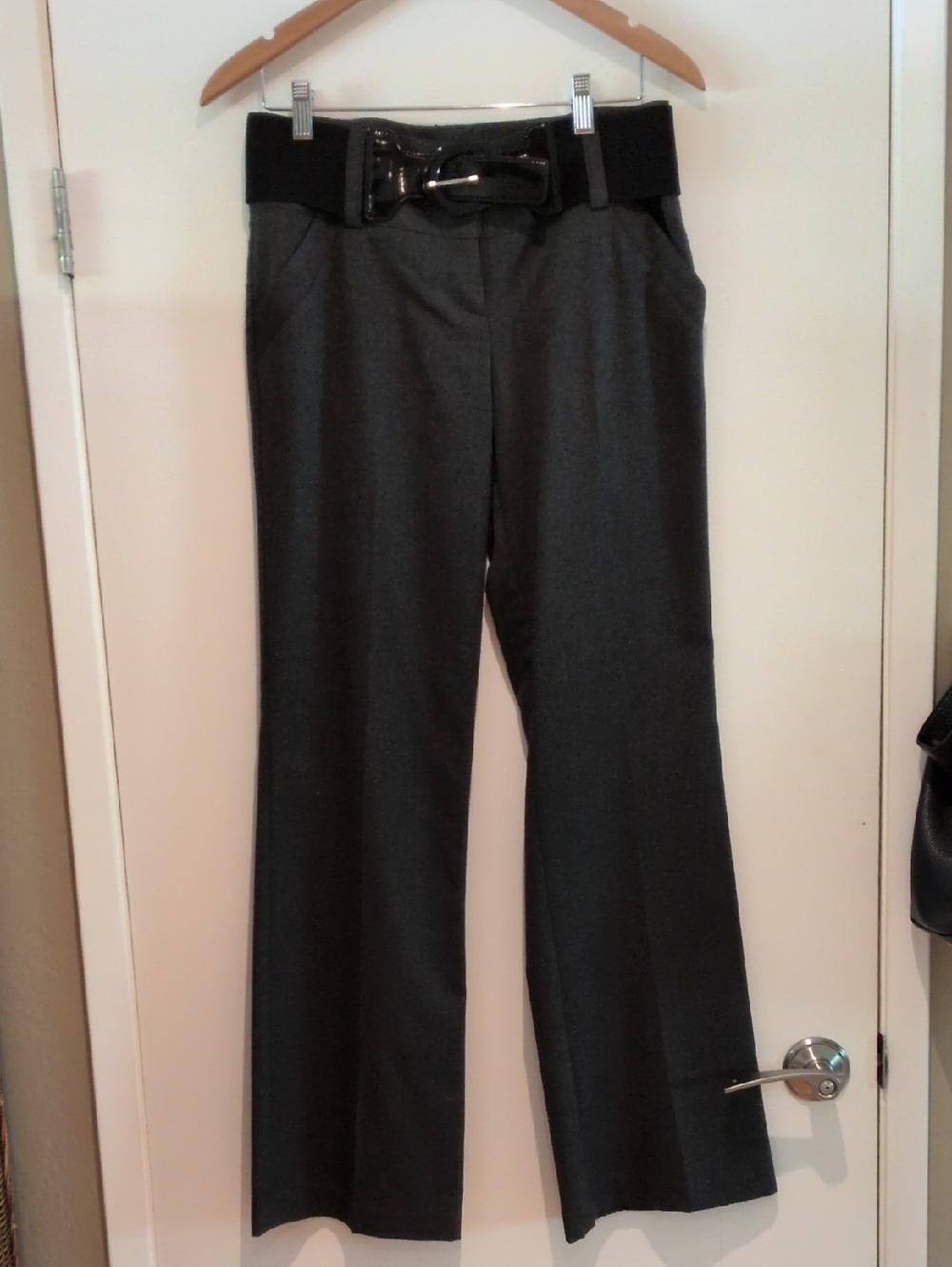 BCX Charcoal Boot Cut Dress Pants with Black Waist Belt